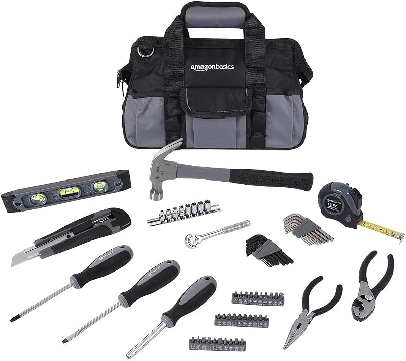 Kit di strumenti di riparazione di base per la casa con valigetta, 65 pezzi, colore: argento, nero
