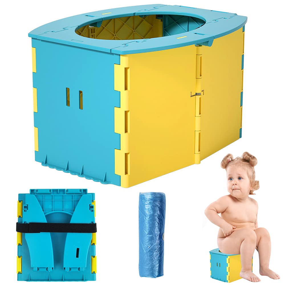 Portable Children's Toilet, Travel Potty for Children, Folding Toilet Seat with 10 Disposable Bags, Potty Training for Indoor and Outdoor