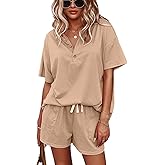 ADDHEAT Women's Short Sleeve Sweatsuits: 2 Piece Casual Outfit Sets with Pockets