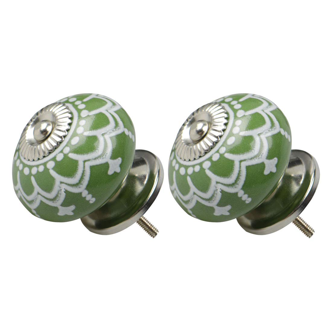 sourcing map 2pcs Ceramic Knobs Vintage Knob Drawers Round Pull Handle Furniture Cupboard Wardrobe Dresser Door Decorative, Green
