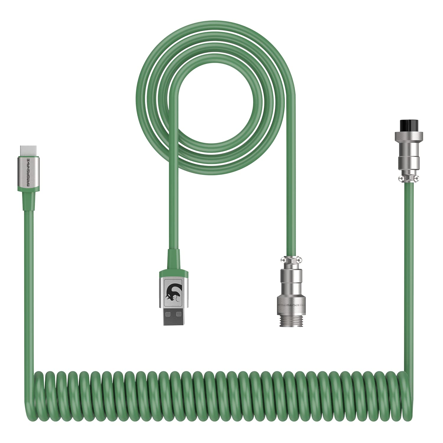XINMENG X MAMBASNAKE C01 Coiled Keyboard Cable, Type-C to USB-A HyperSpeed Line with 8KHz Return Rate for Gaming Keyboard, TPU Extendable Custom USB-C Cable with Metal Aviation for PC/Phone-Green