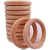 12 Pieces Macrame Wooden Rings 70mm Natural Wood Rings Without Paint Smooth Unfinished Wood Circles for Craft DIY Ring Pendant Connectors (2.75 Inch)