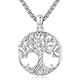 LOOVE Tree of Life Necklace for Women Sterling Silver Celtic Moon Tree Moonstone Turquoise Pendant Heart Family Tree Necklace for Mother Daughter Sister Gifts