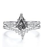 Luyona Natural Moss Agate Ring for Women 925 Sterling Silver Green Agate Engagement Ring Kite Cut Promise Wedding Ring Set for Mother Mother's Day Gifts-HFJS5