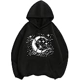 SHENHE Women's Drop Shoulder Moon Star Print Graphic Drawstring Hoodie Sweatshirt Pullover