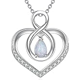 LUHE Heart Infinity Necklace Sterling Silver Opal Pendant Heart jewelry for Women White Opal Gifts