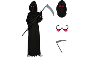 SQCJT Grim Reaper Costume Kids Adult,Halloween Scary Ghost Boys Cosplay Outfit with Accessories