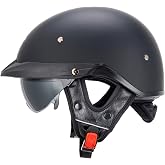 VCOROS VHF04 Half Helmet Adult Retro Open Face Motorcycle Helmets | Adult Vintage Cruiser Motorcycle Helmet Retractable Sun Visor DOT certified Quick Release Chin Strap Adjustable Head Size