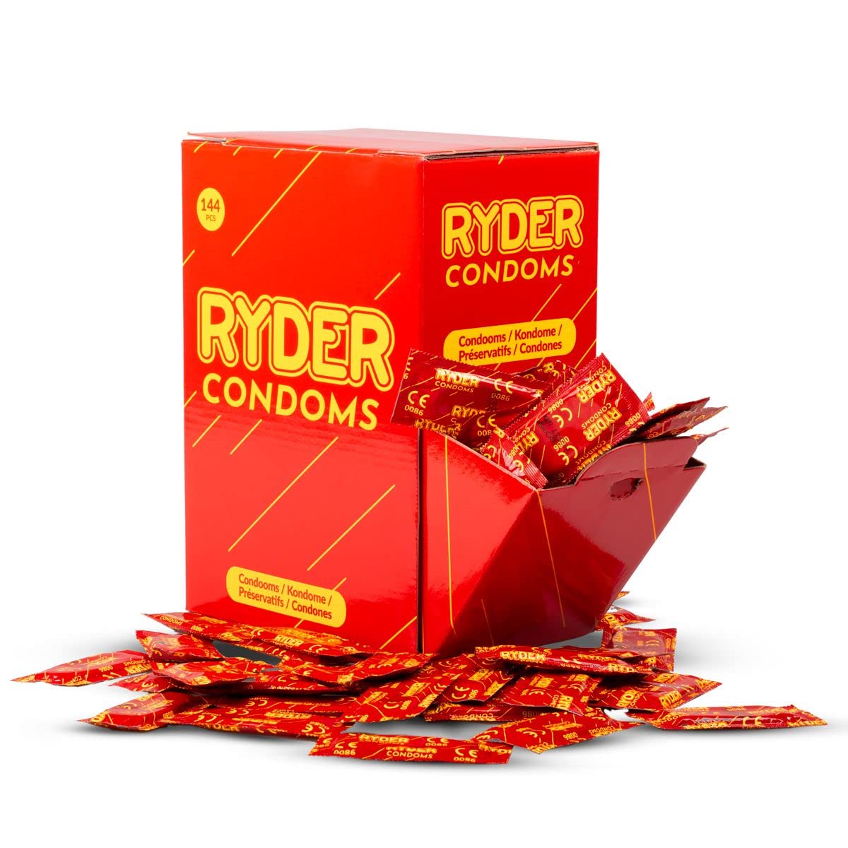 Ryder Condoms, Pack of 144, Normal Sized Condoms In A Practical Bulk Box; Teat-Ended with A Lubricant for Smooth Penetration