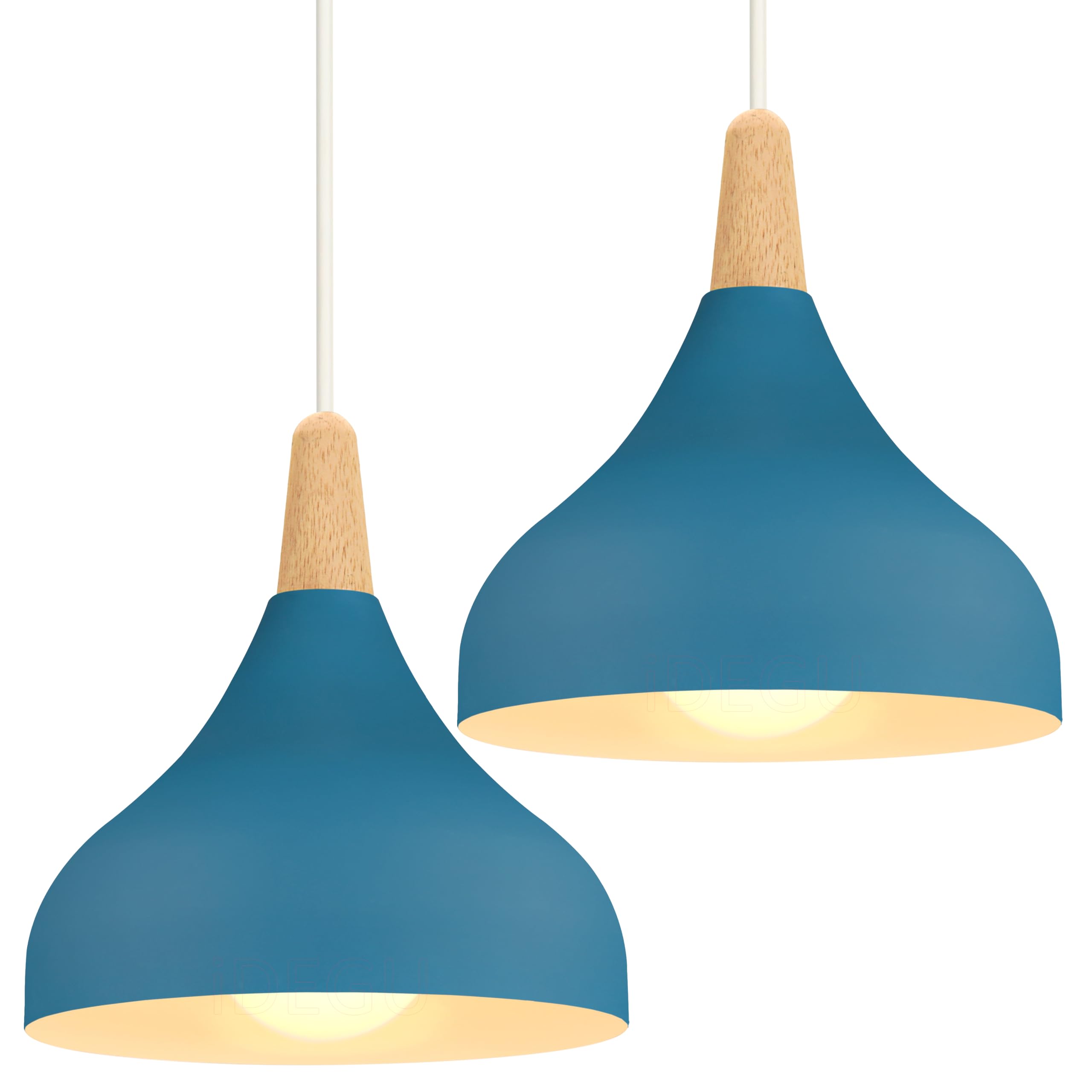 iDEGU Set of 2 Retro Pendant Ceiling Lights Modern Drop Style Hat Lampshade E27 Ceiling Light Retro Light Fixture in Metal Wood Pendant Lamp for Bedroom, Dining Room, Kitchen, Φ 20 cm (Oxford Blue)