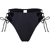 Zohamung Bestselling Curvy High Waist Strappy Tie Side Ruched Retro Cut Leg Lace Up Cheeky Swim Briefs Bikini Bottom