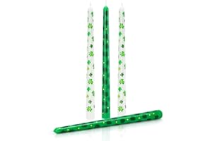 Tuitessine St. Patrick's Day Taper Candles 10 Inch Tall Set of 4 Unscented Irish Shamrock Clovers Green Candlesticks Lucky Charms Gifts Home Decor for St. Paddy's Day Party Dinner - 8 Hour Burn Time