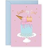 CENTRAL 23 Tenth Birthday Card for Girls - Happy 10th Birthday - Age 10 - Ten Year Old - Pink Ice Cream Cake Greeting Card fo