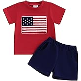 Toddler Boy Girl Summer Clothes American Flag Short Sleeve Shirt and Shorts Set 4th of July Baby Outfits