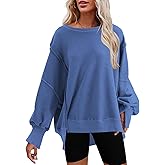 Nirovien Womens Oversized Crewneck Sweatshirt Side Slit Long Sleeve Pullover Slouchy Fit Tops