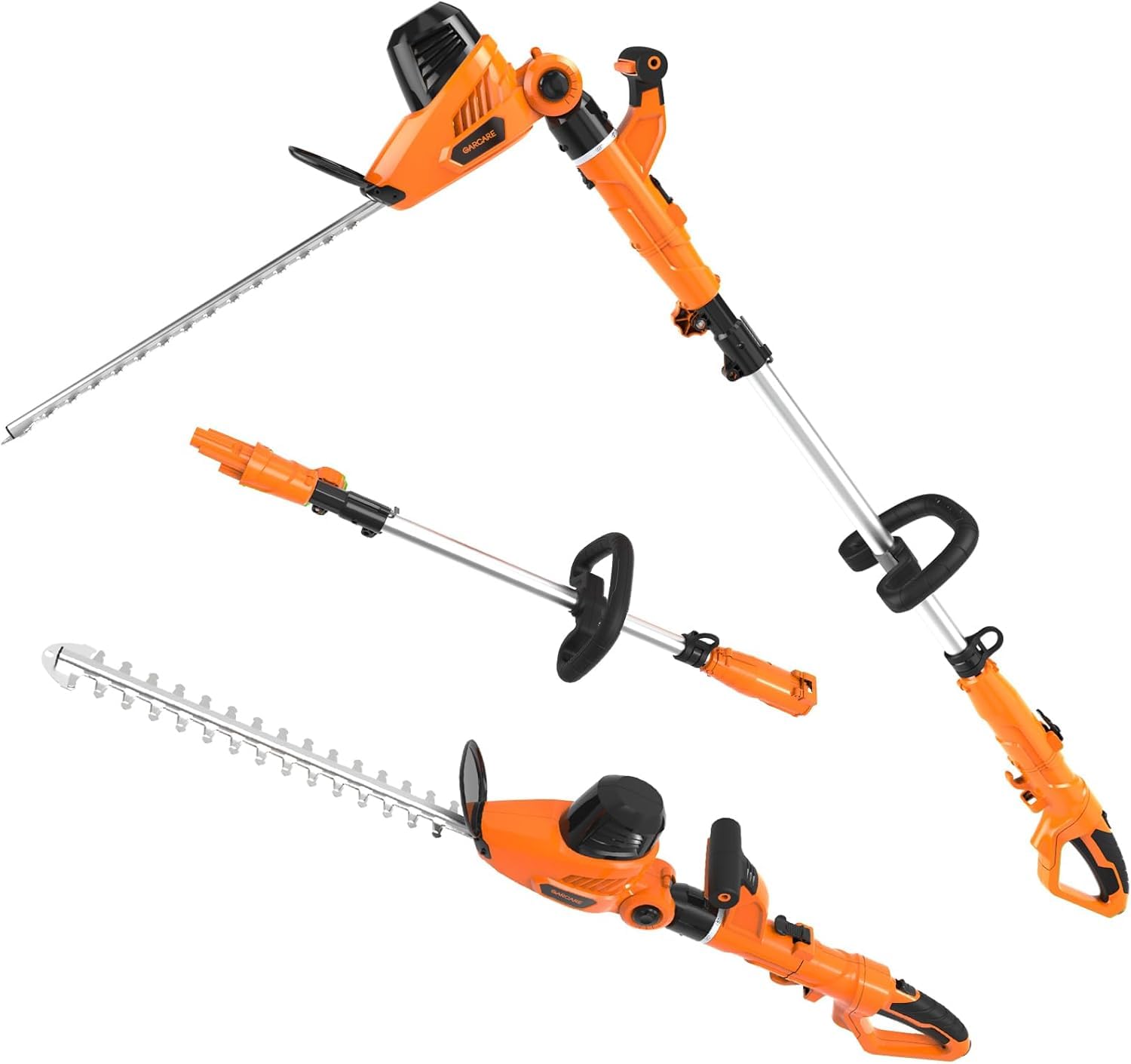 GARCARE 2-in-1 Electric Hedge Trimmer & Pole Pruner, 4.8A Corded Shrub Trimmer with 20-Inch Laser-Cut Blade, Extendable 7.4ft to 9ft for High Branches