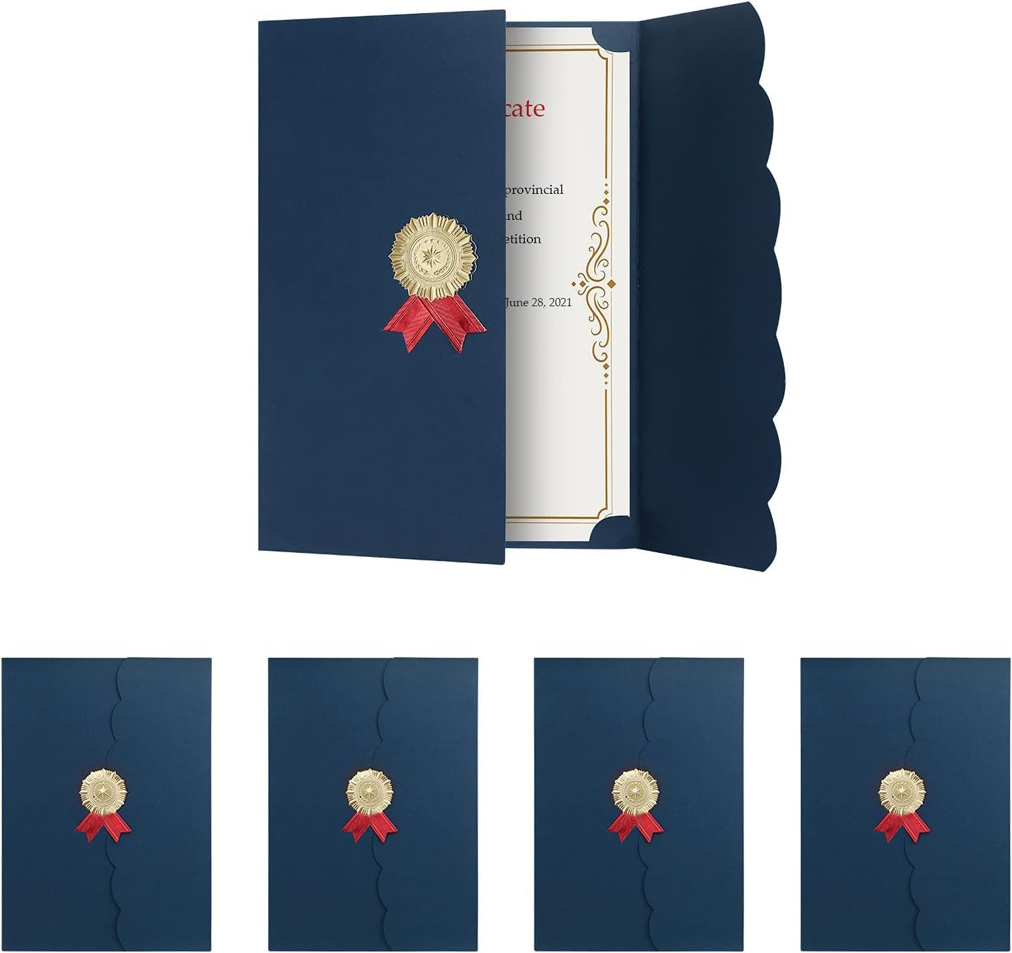 4 Pcs Envelope Certificate Papers with Foil Seals A4 Plain Achievement Award Certificate Holders Tri-Fold Paper Certificate for Employees, Graduation, Schools, Diploma, Invatation, etc (Blue)