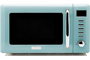 Haden 700 Watt Retro Countertop Microwave Oven with Turntable, Pull Handle, and 5 Power Levels, 0.7 Cubic Foot, 20 Liter Capacity, Turquoise