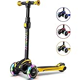 TONBUX Kids Scooter for Age 3-12, Toddler Scooter with 4 Adjustable Heights, Light Up 3-Wheels Scooter, Shock Absorption Design, Lean to Steer, Balance Training Scooter for Kids