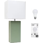 Elegant Designs LT1025-SGE-LB Modern Leather Wrapped Table Lamp for Living Room, Hallway, Entryway, Bedroom, Office, Sage Gre