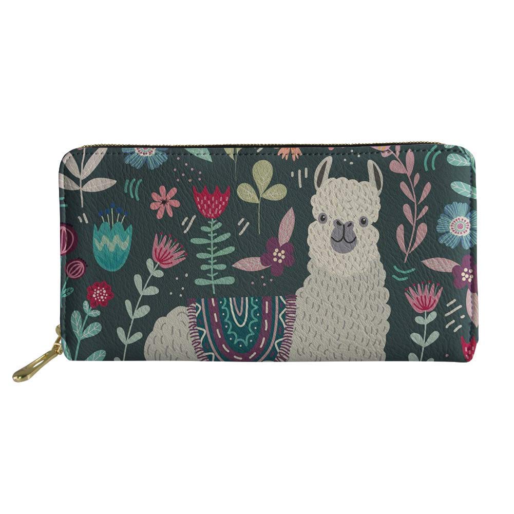 Coloranimal Trendy Pu Leather Long Wallet Women Small Purse Llama Alpaca Design