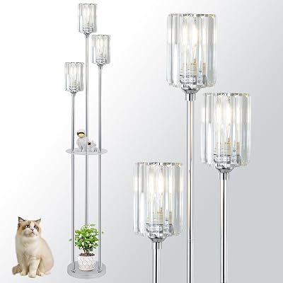 Rayofly 3-Light Crystal Floor Lamp with Shelves Chrome Standing Lamp