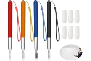 Chinco 4 Pieces Retractable Teacher Pointer for Classroom Teaching Whiteboard Telescopic Pointer with Lanyards and 6 Pieces E