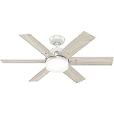 Hunter 44 inch Indoor Ceiling Fan with LED Light and Remote Control - White Ceiling Fan, Standard Mount, 6 Blades, For Bedroo
