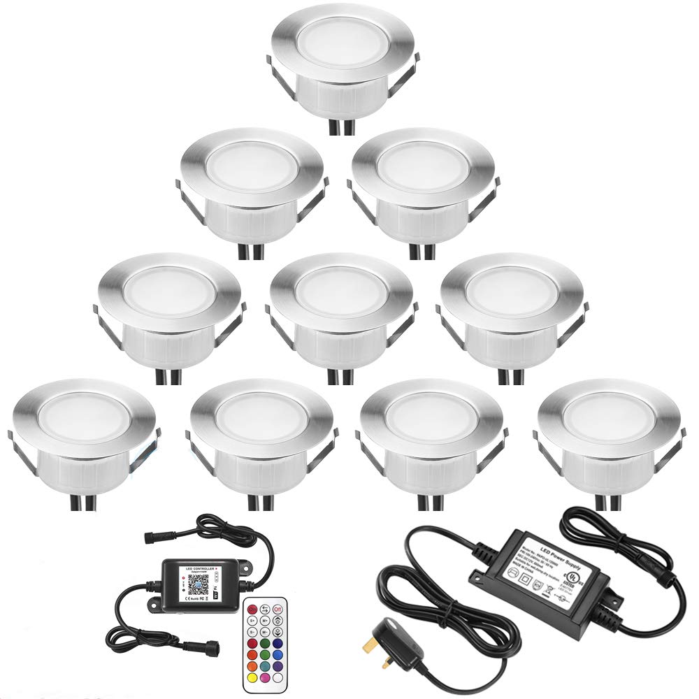 INDARUN RGB WiFi Led Decking Lights Waterproof IP67 Ø61MM - Led Plinth Light Kits for Terrace/Patio/Path/Wall/Garden/Decoration, 10 Packs