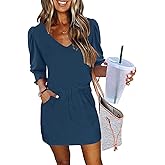ETCYY NEW Summer Dresses for Women Dressy Casual 3/4 Length Sleeve Womens Fall Dress with Smocked Cuffs