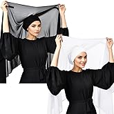 Besforta 2Pcs Women Instant Chiffon Hijab with Built-in-Magnet and Sewn Undercap Head Wrap Under Scarf Caps