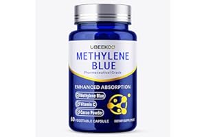 UBEEKOO 30mg Methylene Blue Capsules, Pharmaceutical Grade Methylene Blue Supplement with Vitamin C and Organic Cacao, 60 Vegan Capsules