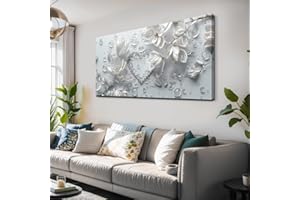 Wall Art Love Heart Modern Wall Art White Flower Canvas Painting Poster for Living Room Bedroom Dining Room Home Office Decor