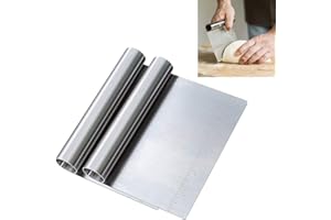 2 Pack Dough Scraper, Stainless Steel Bench Scraper for Baking, Multi-Purpose, Dishwasher Safe, with Measuring Scale, Cut Dou