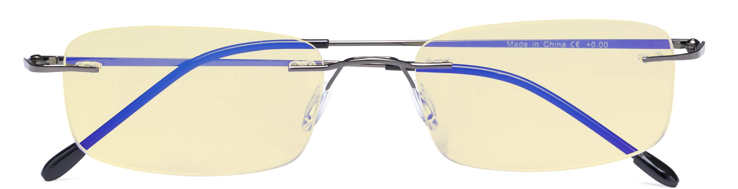 CessBlu Blue Light Blocking Glasses for Men Women Reading Computer Anti Glare UV Protection Eyeglasses Rimless Bendable (Gunmetal)+1.25