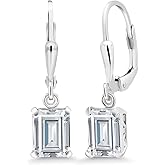 Gem Stone King Leverback Drop Dangle Earrings For Women | 8X6MM Emerald Cut Gemstone Birthstone | 925 Sterling Silver | Fine Jewelry Gifts for Her Mom Women Wife