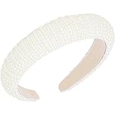 YISSION White Pearl Headband Beaded Head Band Fashion Padded Jeweled Headbands for Women Wedding Bridal Hairband Hair Accessories for Women Girls