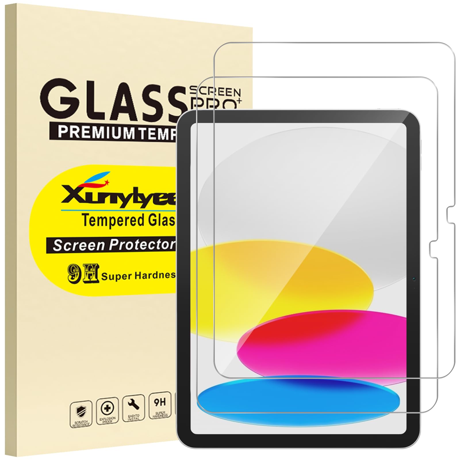 XunyLyee 2 Pack Screen Protector for iPad A16 11th/10th Generation (2025/2022 Model) Bubble Free Tempered Glass Film Easy Installation — image 1