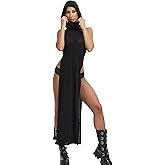 Mingnos Goth Rave Dress for Women, Streetwear Sexy Cosplay Festival Outfits Gothic Costume Party Hooded Dresses