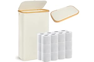 Coolpub Extra-Large Toilet Paper Basket - Small Bathroom Toilet Paper Storage with Lid - Bamboo Toilet Paper Holder for 18-24 Rolls - Bathroom Accessories Organizer