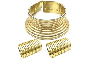 Chryvva African Jewelry Statement Collar Egypt Gold Tone Choker Women Chunky Leather Collar Necklace (Gold)