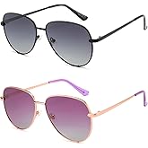 VIVIENFANG 2 pack Oversized Polarized Aviator Sunglasses for Women Men,Gradient Smoke and Purple UV Protection VF2232BC