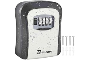 BRILLIRARE Key Lock Box, Waterproof Combination Lockbox Wall Mount 4 Digits, Resettable Key Hider, Upgraded Large Capacity Password Box for House Keys, Car Keys, ID Cards with Mounting Kit