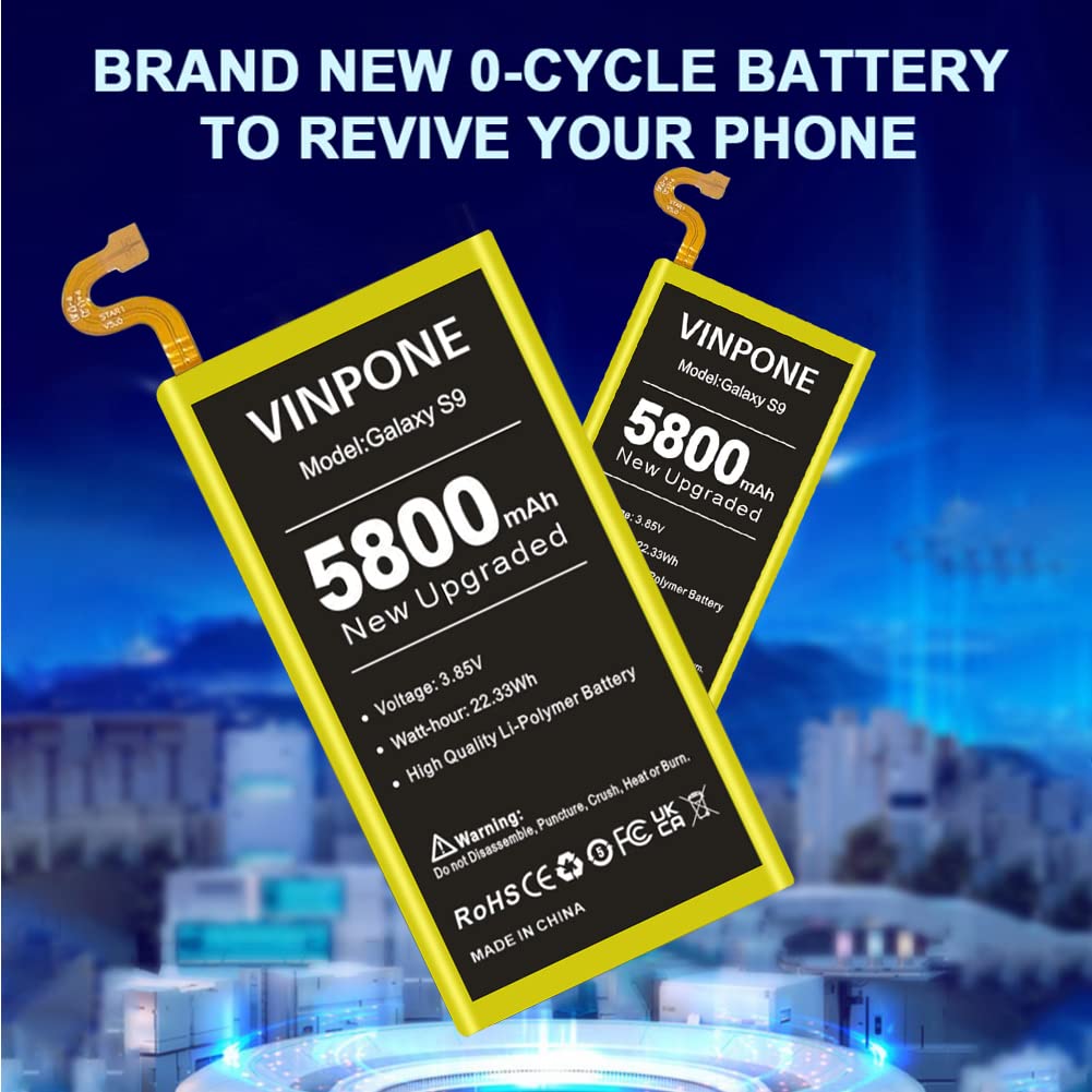 SHENMZ Galaxy S9 Battery, Upgraded 5800mAh Ultra High Capacity New 0 Cycle Replacement Battery for Galaxy S9 EB-BG960ABE, EB-BG960ABA, G9600, G960F, G960N, G960U, G960W (24 Months Service)