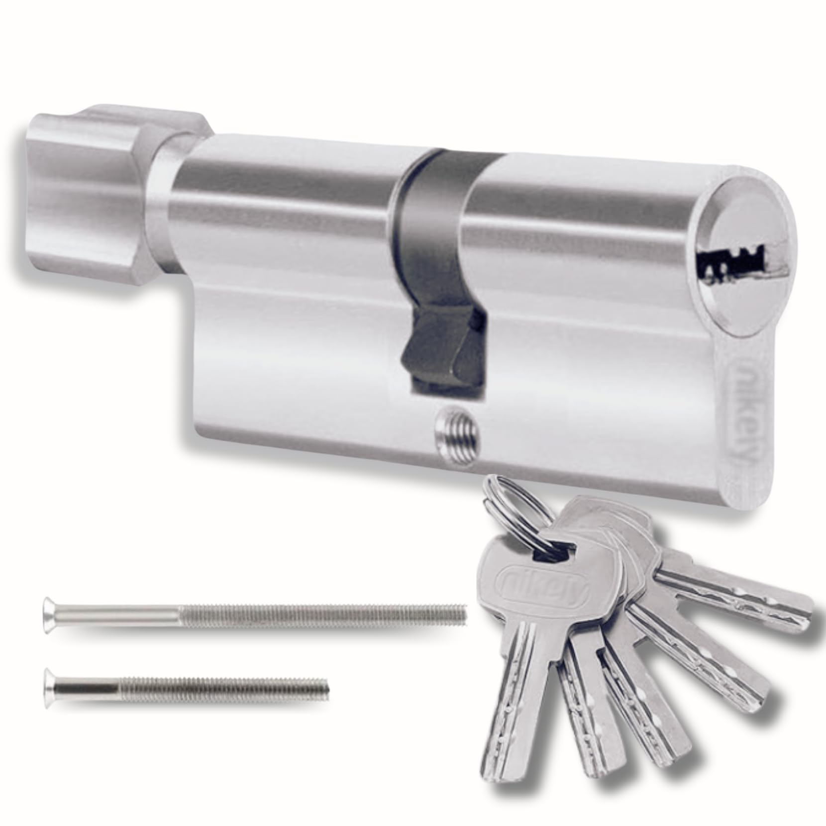 35/35 mm Lock Cylinder with Knob, Screws and Keys Included, Easy Installation, Lock for Doors and Garages, Anti-Drilling, Length 70 mm