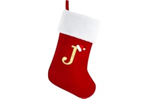 EDONEERY Personalized Christmas Stockings with Initials, 20 Inches Large Red Monogram Velvet Christmas Stocking with Super Soft Plush Cuff for Family Holiday Party Gifts, Xmas Tree and Fireplace Decor(J)