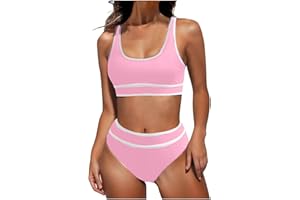 Gcvizuso Bikini Sets for Women High Waisted 2 Piece Swimsuits Summer Color Block Bathing Suits 2024 Sport Cheeky Beachwear