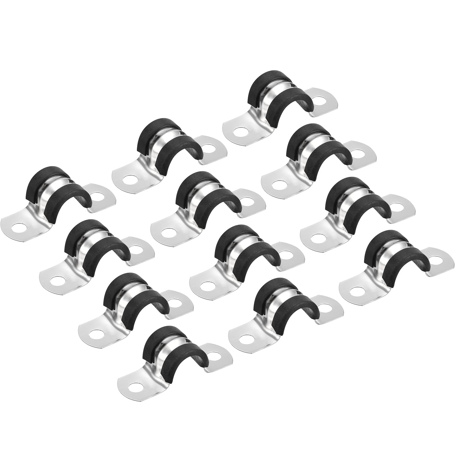 TA-VIGOR 12Pcs Cable Clamp, 14mm Rubber Pipe Strap Rubber Cushioned Stainless Steel Hose Clamp U Shape Metal Clamp Tube Holder for Pipe Tube Wire Fixing, Laying Plumbing, Electricity, Exhaust
