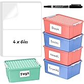 100 Pcs Labels for Storage Bins, 6 x 4 inch Large Label Stickers with 1 Double-ended Marker, Pen Removable Labels Adhesive Moving Labels Blank Labels Tear Resistant No Residue for School Business Home