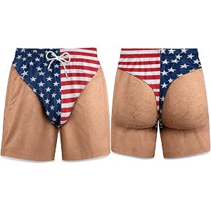 Custom Funny Patriotic Men Swim Trunks - Personalized Summer Vacation and Travel Gifts for Men - Freedom and Chill Beach Shor